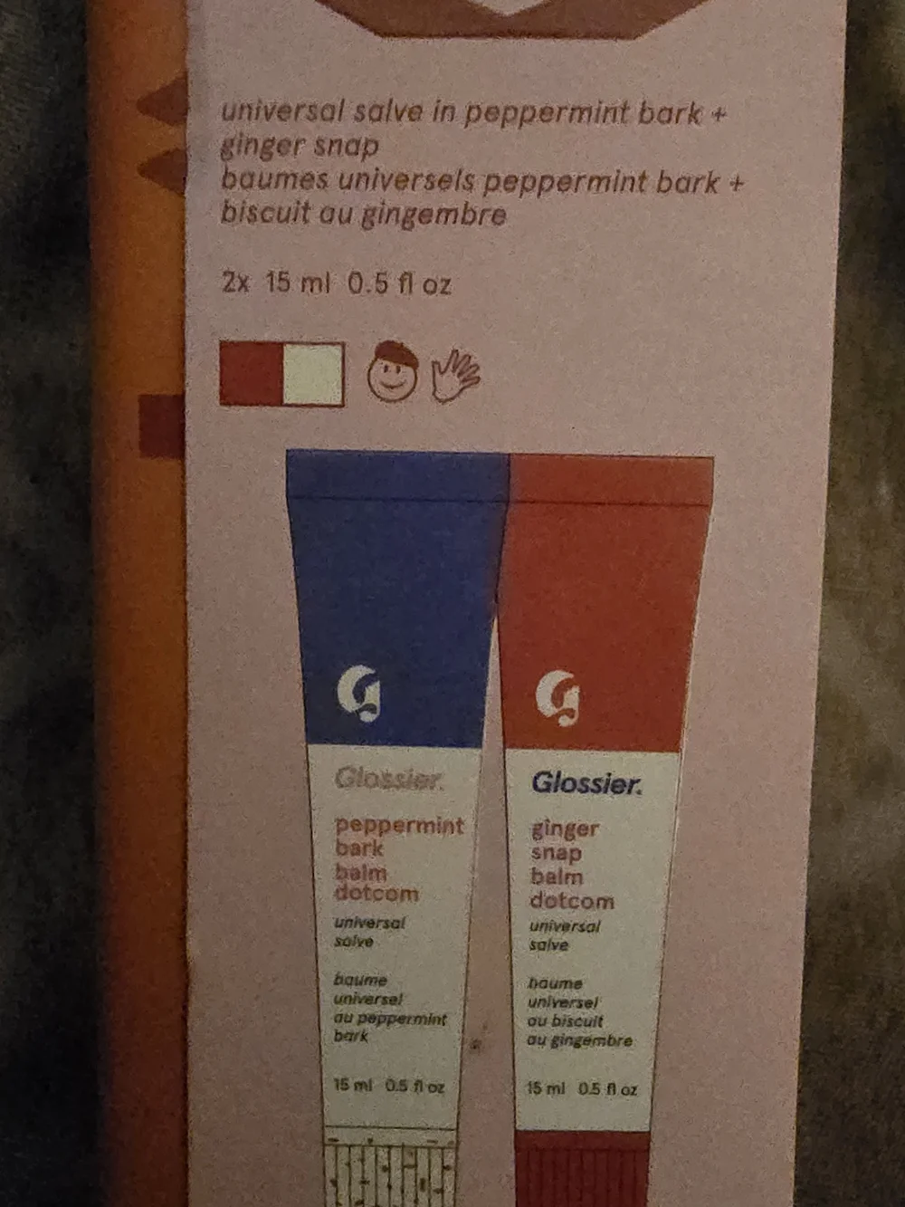 Glossier Universal Salve Lip Balms, Peppermint Bark & Ginger Snap 15ml Each-NIB!
